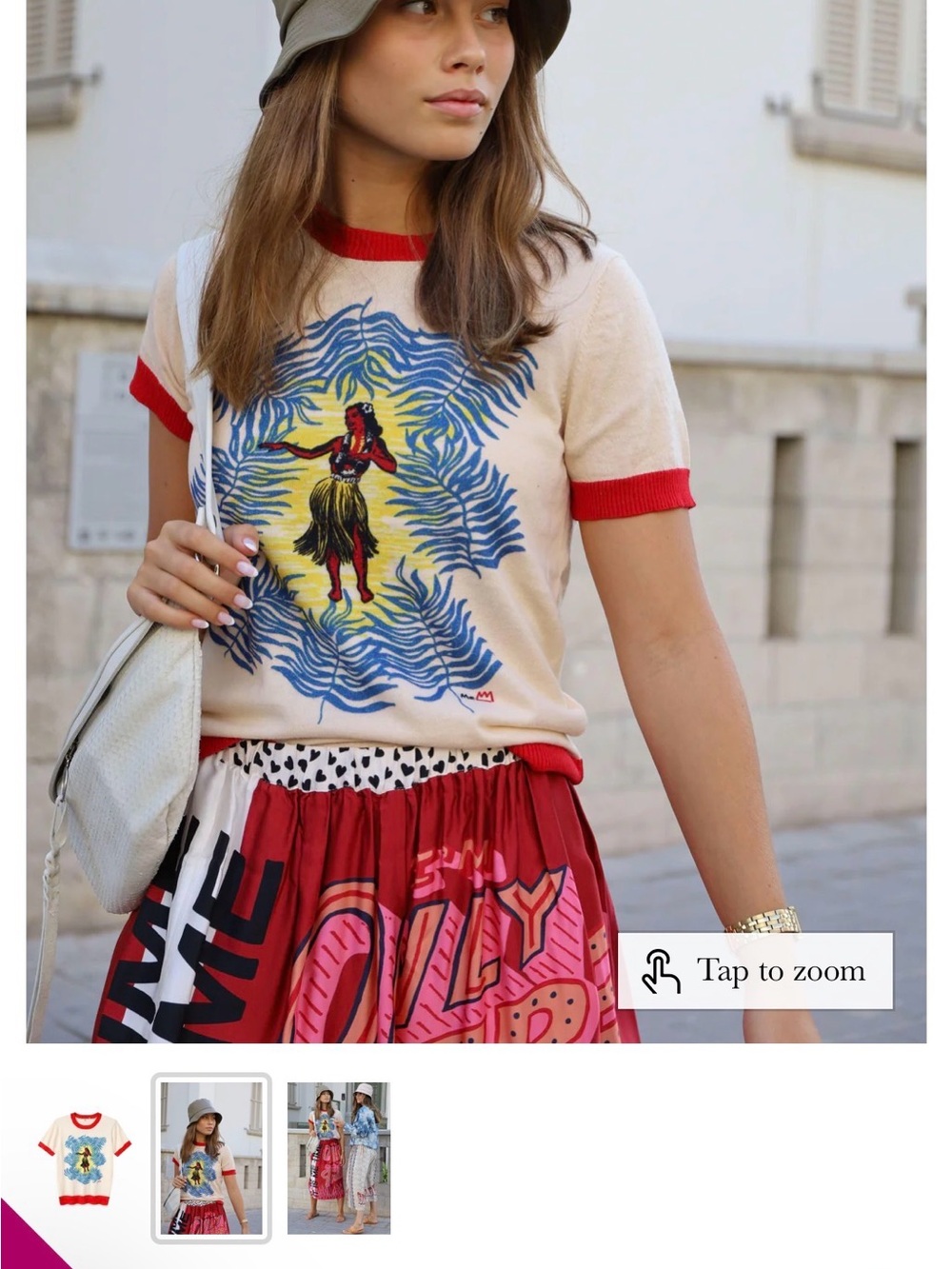 Women's Cream Graphic Short-Sleeve Tee with Red Trim
